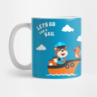 Cute bear the animal sailor on the boat with cartoon style Mug